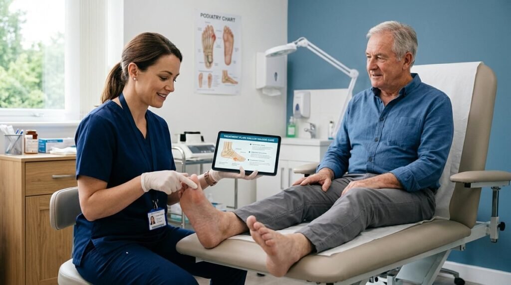 A serene clinic environment showing a doctor explaining treatment options to a patient while examini